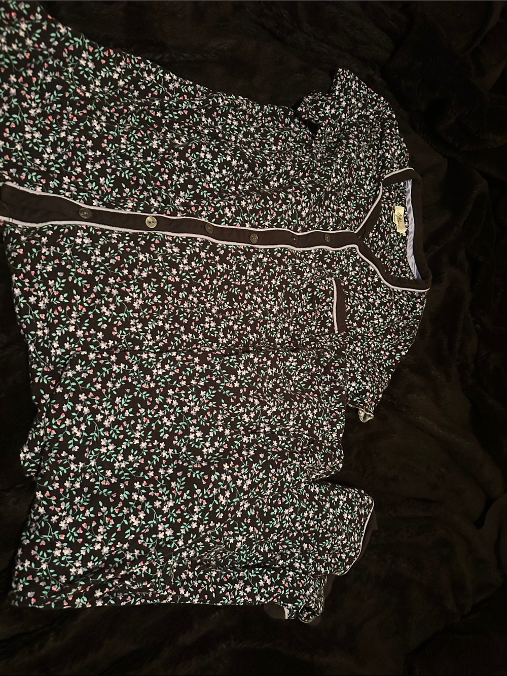 Floral Button-Up Top in Black with Mint & purple Accents
